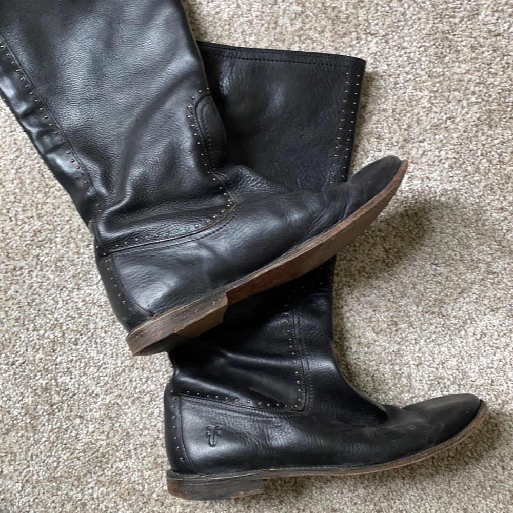 FRYE black stud genuine leather boots
